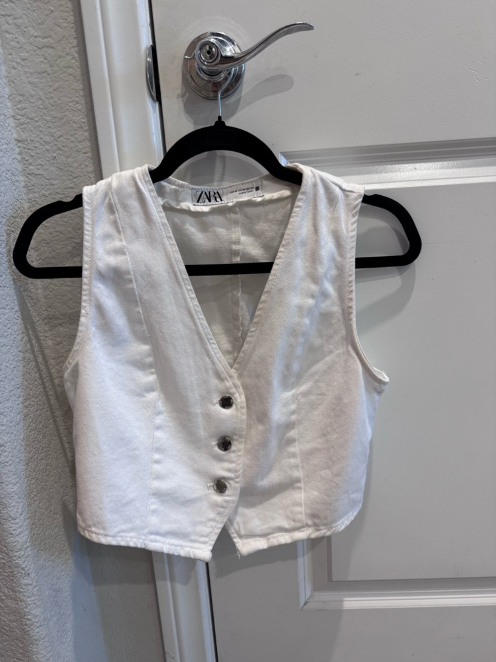 ZARA White Button Front Crop Denim Vest